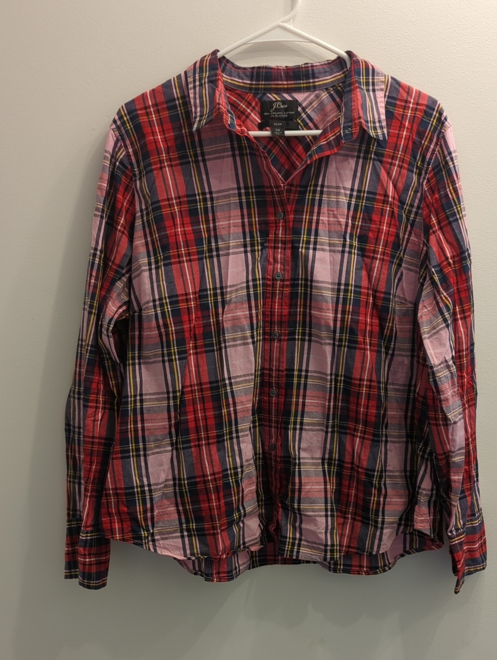 J. Crew Red, Navy, & Pink Tartan Plaid Button-Down Shirt, Women's Size 22